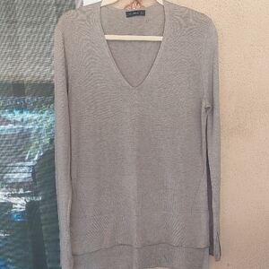 Zara Gray/cream V-Neck Sweater Relaxed Fit